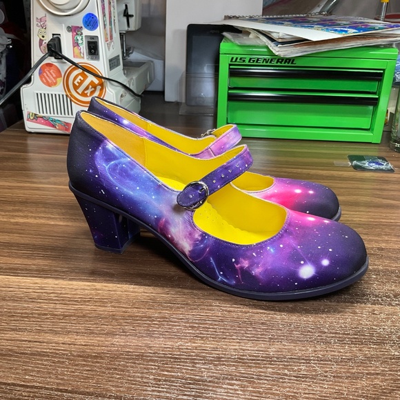 Hot chocolate design Nebula mid heel Mary Jane shoes size 11/41 purple galaxy - Picture 5 of 11